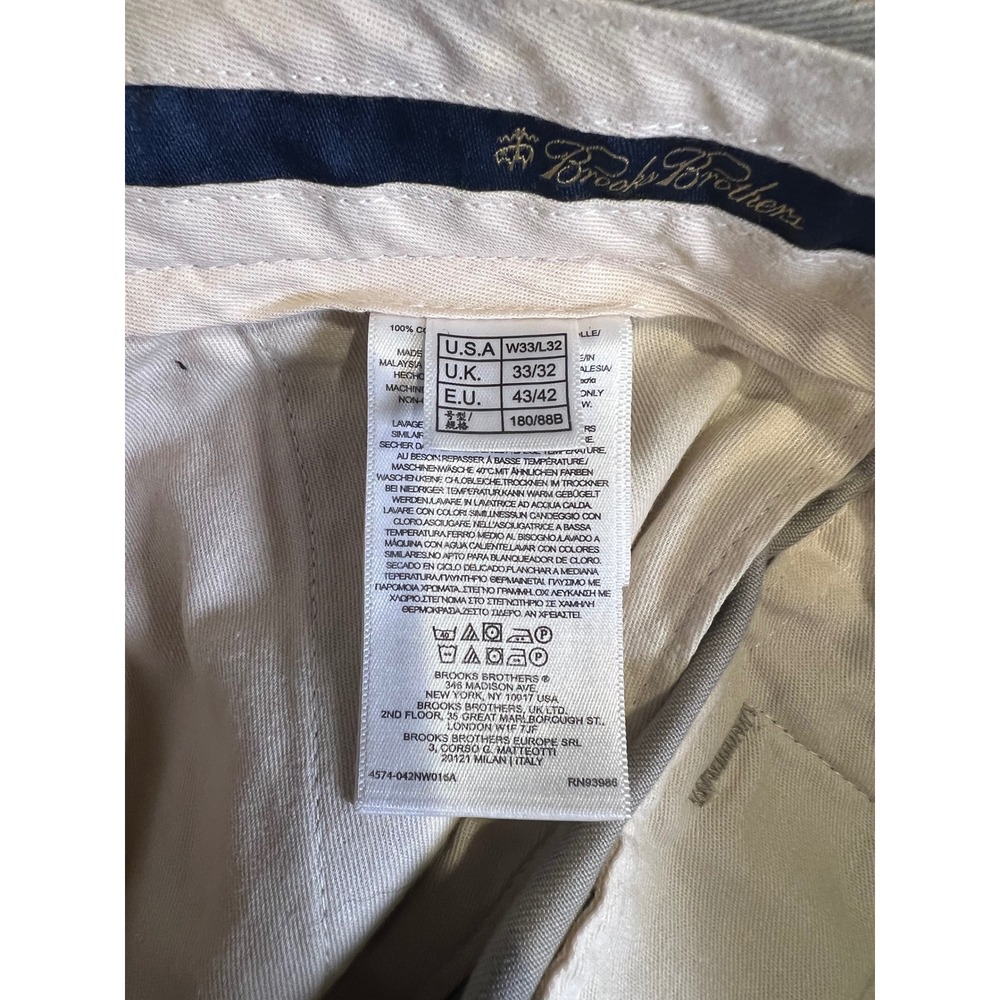 Brooks Brothers Advantage Chino Pants Mens 33/32 Grey Milano Slim Fit Flat Front - Picture 6 of 7